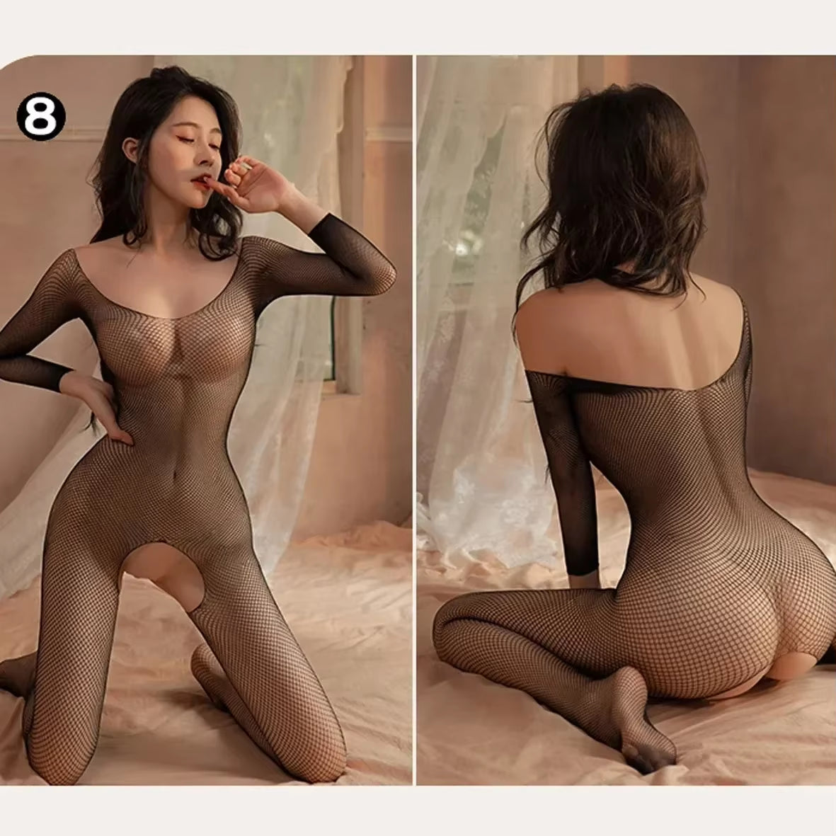 Crotchless Bodystocking Women - Mesh Sexy Lingerie One Piece, Erotic Costume for Baby Doll Dress, Black Full Body Stockings